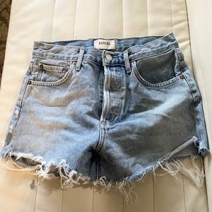 A golden cut off denim shorts